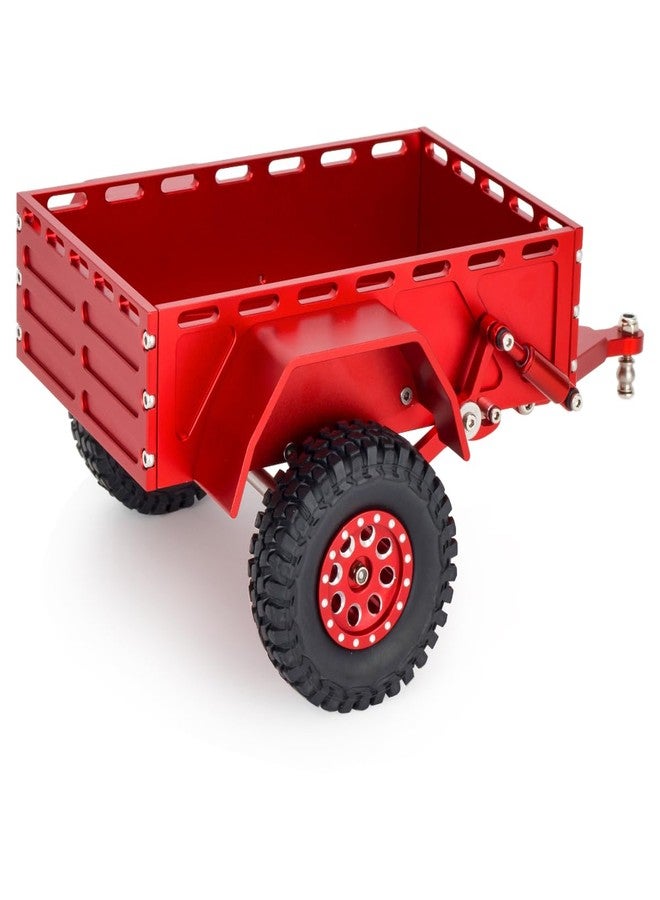 VNUHV Aluminum TRX4M Utility Trailer with Hitch Mount for 1/18 RC Crawler Car TRX4-M Defender Bronco K10 High Trail Scale Accessories (Red) - Image 2